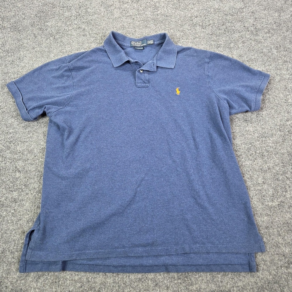 Polo Ralph Lauren Polo Shirt Mens 2XL Blue Custom Fit Pony Logo Cotton Knit